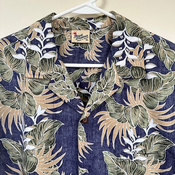 Royal Creations Tropical Floral Hawaiian Shirt Button Front Short Sleeve Blue XL - Picture 4 of 9